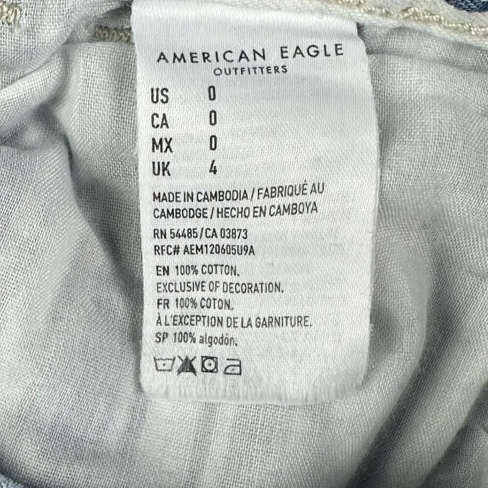 American Eagle Mom Jean Shorts Womens 0 Blue White Striped Casual Cotton Denim*